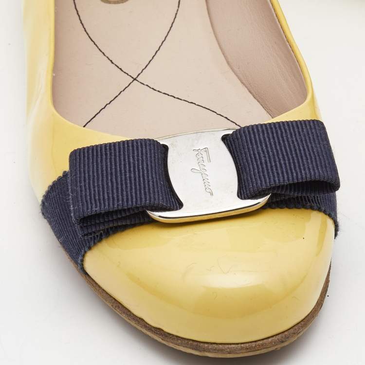 Pre Owned Salvatore Ferragamo Yellow Patent Leather Varina Ballet Flats Size 37