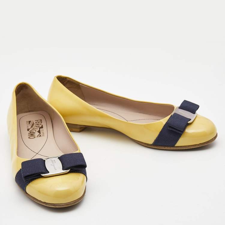 Pre Owned Salvatore Ferragamo Yellow Patent Leather Varina Ballet Flats Size 37