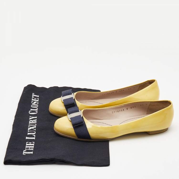 Pre Owned Salvatore Ferragamo Yellow Patent Leather Varina Ballet Flats Size 37