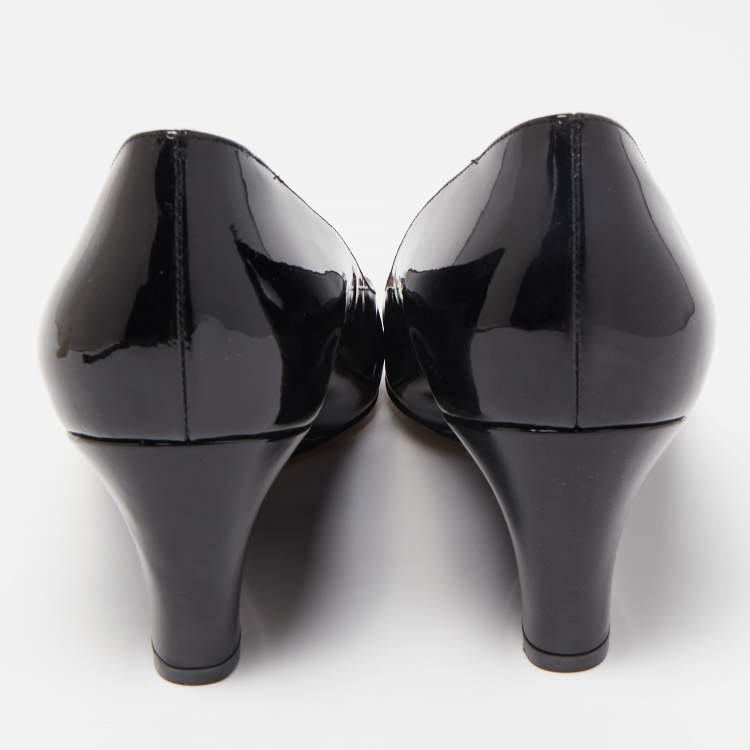 Pre Owned Salvatore Ferragamo Black Patent Leather Wedge Pumps Size 41.5