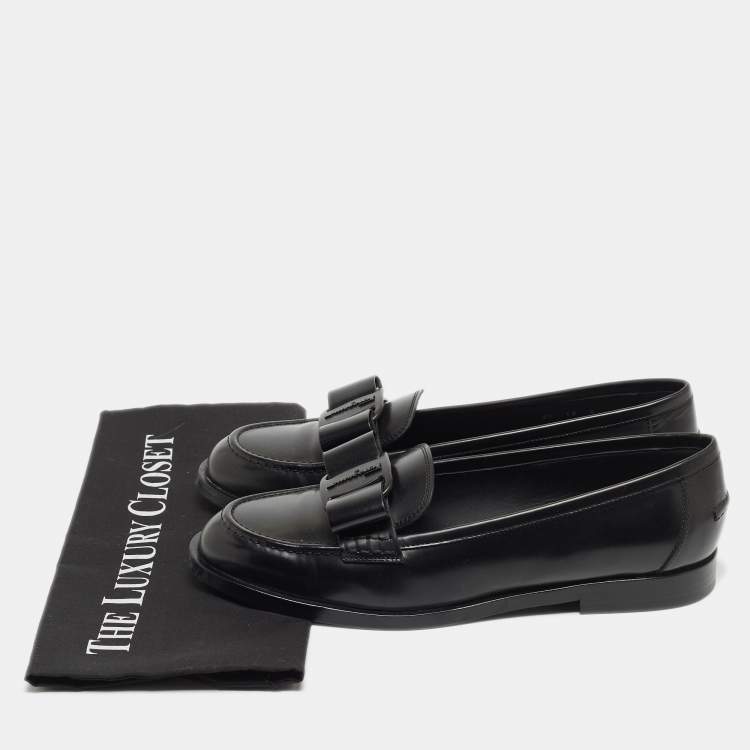 Pre Owned Salvatore Ferragamo Black Leather Mattia Buckle Loafers Size 40.5