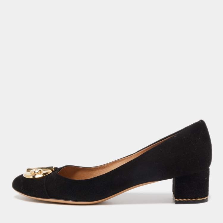 Pre Owned Salvatore Ferragamo Black Suede Detail Pumps Size 40 
