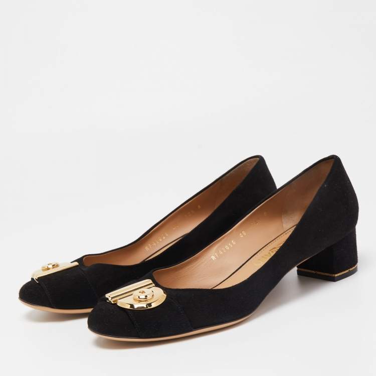 Pre Owned Salvatore Ferragamo Black Suede Detail Pumps Size 40 