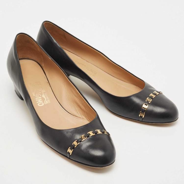 Pre Owned Salvatore Ferragamo Blue Leather Block Heel Pumps Size 41.5 