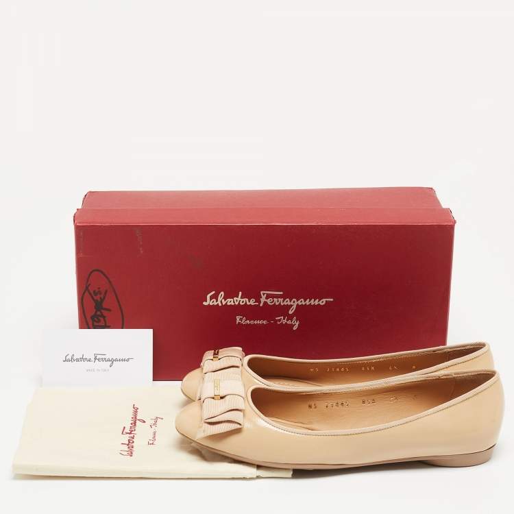 Pre Owned Salvatore Ferragamo Beige Patent Leather Varina Ballet Flats Size 37