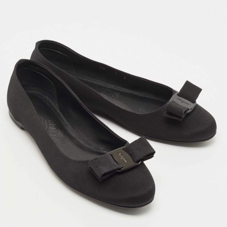 Pre Owned Salvatore Ferragamo Black Canvas Varina Ballet Flats Size 37.5
