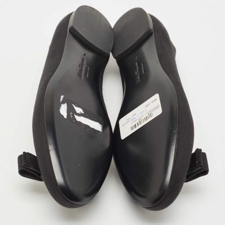 Pre Owned Salvatore Ferragamo Black Canvas Varina Ballet Flats Size 37.5