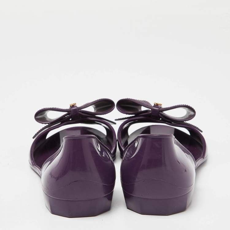 Pre Owned Salvatore Ferragamo Purple Jelly Barbados Bow Ballet Flats Size 35.5