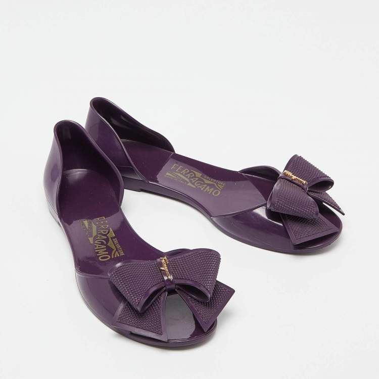 Pre Owned Salvatore Ferragamo Purple Jelly Barbados Bow Ballet Flats Size 35.5