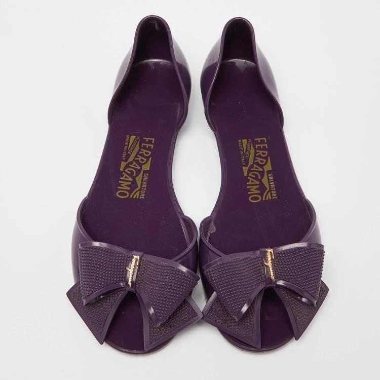 Pre Owned Salvatore Ferragamo Purple Jelly Barbados Bow Ballet Flats Size 35.5