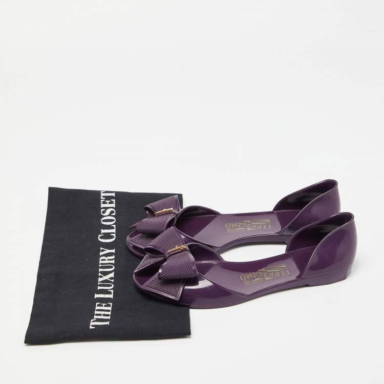 Pre Owned Salvatore Ferragamo Purple Jelly Barbados Bow Ballet Flats Size 35.5