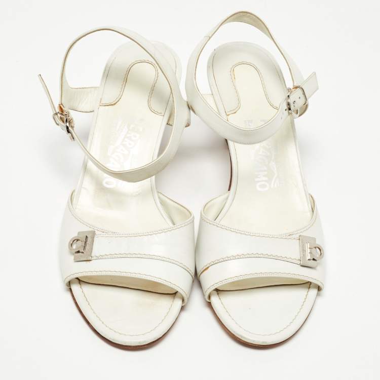 Pre Owned Salvatore Ferragamo White Leather Ankle Strap Sandals Size 39