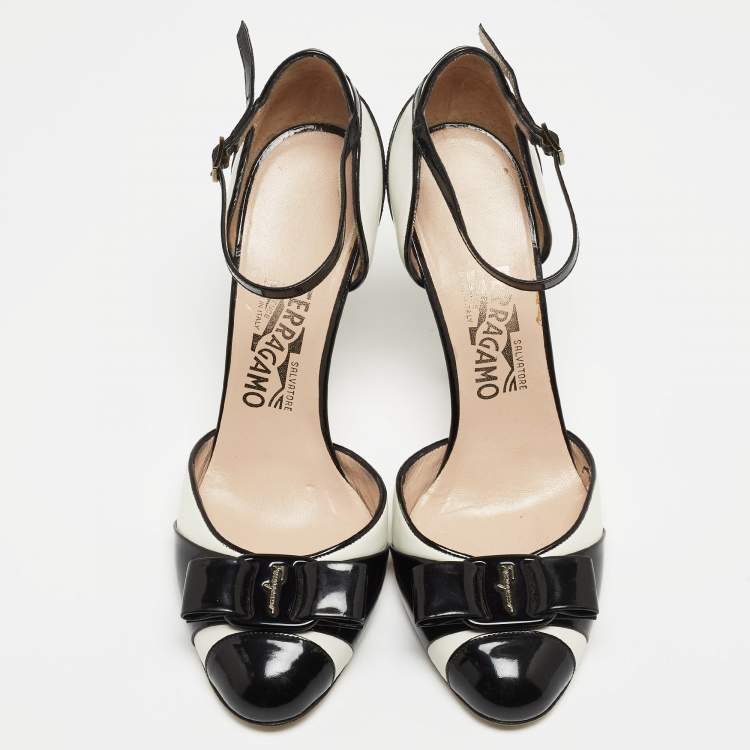 Pre Owned Salvatore Ferragamo Black Patent Leather Vara Bow D'orsay Pumps Size 39