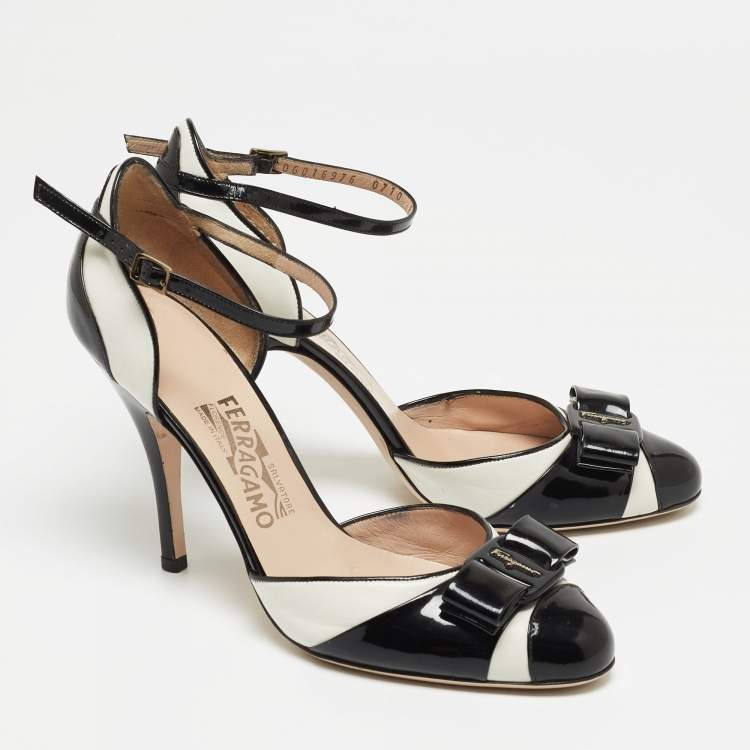 Pre Owned Salvatore Ferragamo Black Patent Leather Vara Bow D'orsay Pumps Size 39