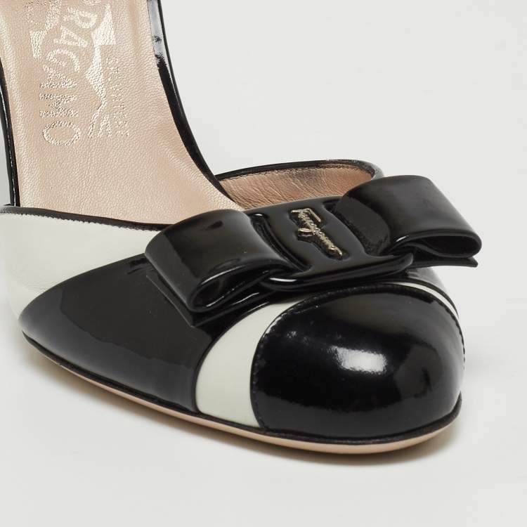 Pre Owned Salvatore Ferragamo Black Patent Leather Vara Bow D'orsay Pumps Size 39