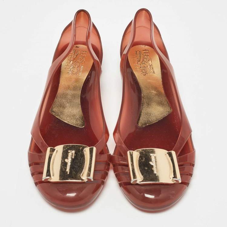 Pre Owned Salvatore Ferragamo Brown Jelly Bermuda Flats Size 36.5 