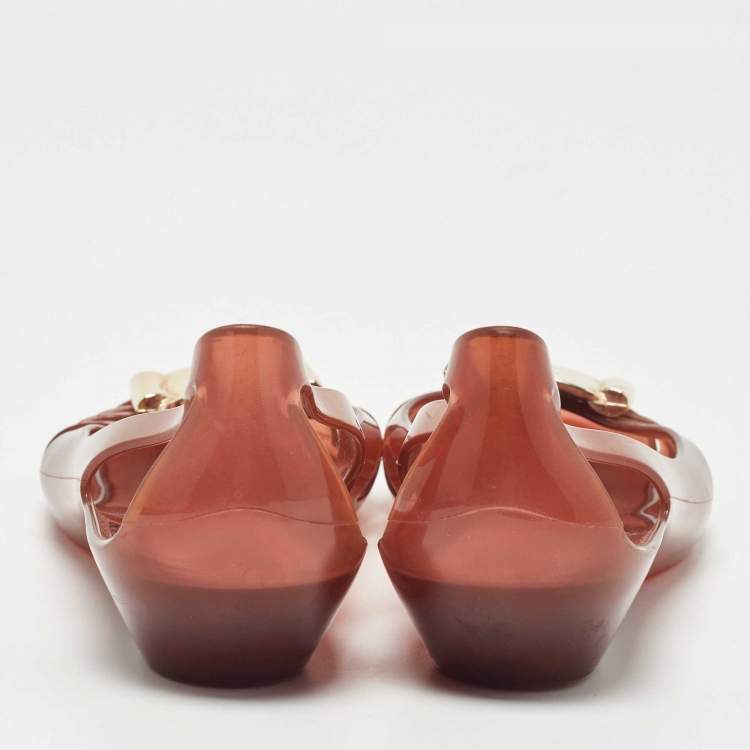 Pre Owned Salvatore Ferragamo Brown Jelly Bermuda Flats Size 36.5 