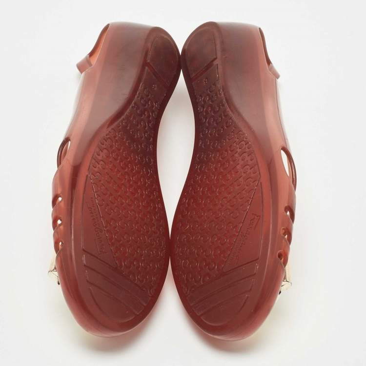 Pre Owned Salvatore Ferragamo Brown Jelly Bermuda Flats Size 36.5 