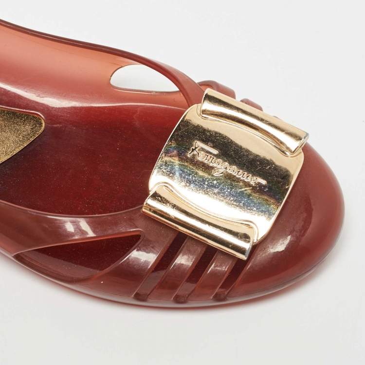 Pre Owned Salvatore Ferragamo Brown Jelly Bermuda Flats Size 36.5 