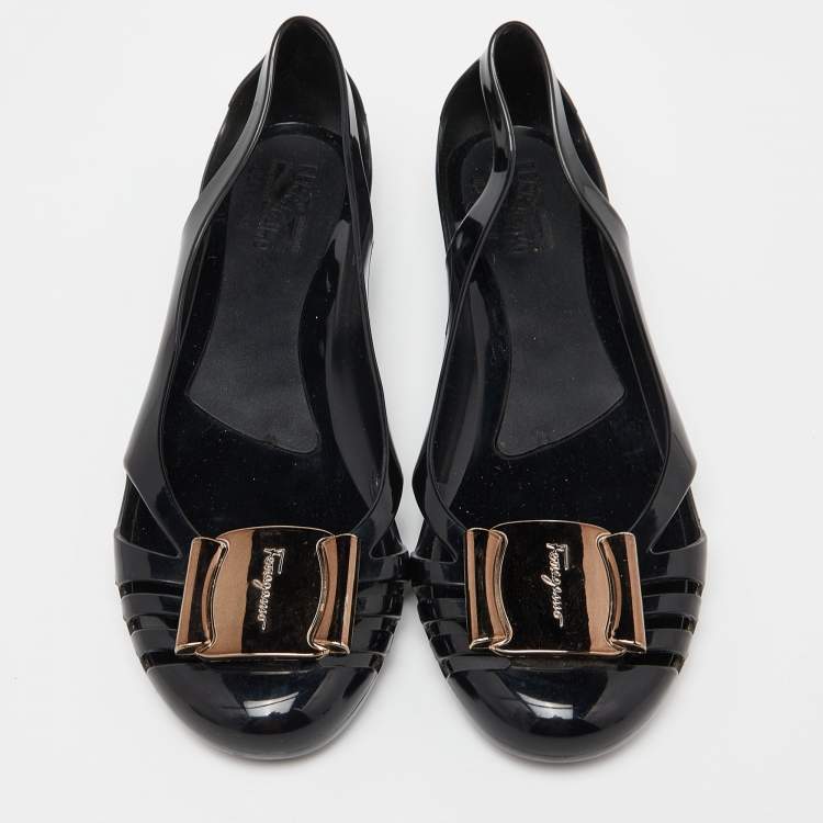 Pre Owned Salvatore Ferragamo Black Jelly Bermuda Ballet Flats Size 37.5