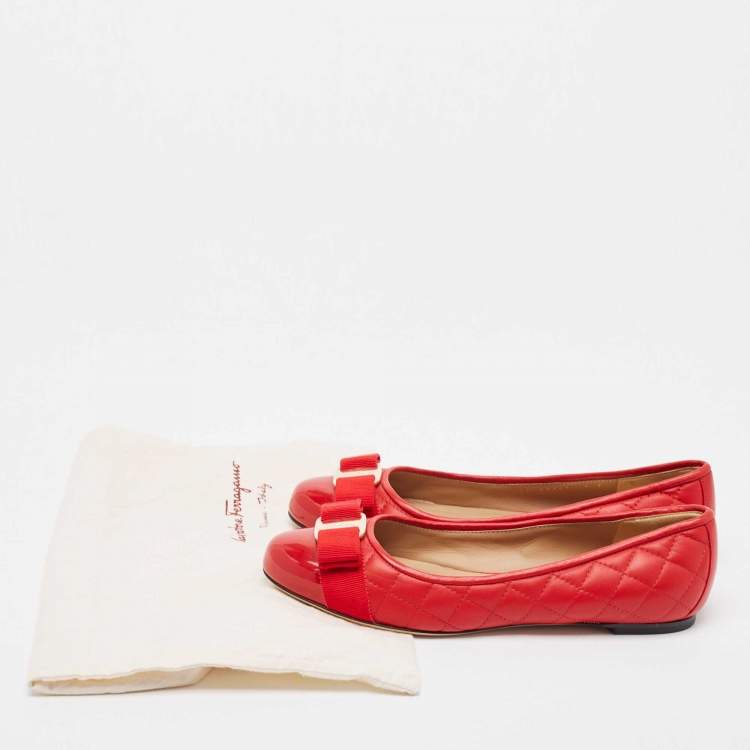 Pre Owned Salvatore Ferragamo Red Patent and Leather Varina Ballet Flats Size 37.5