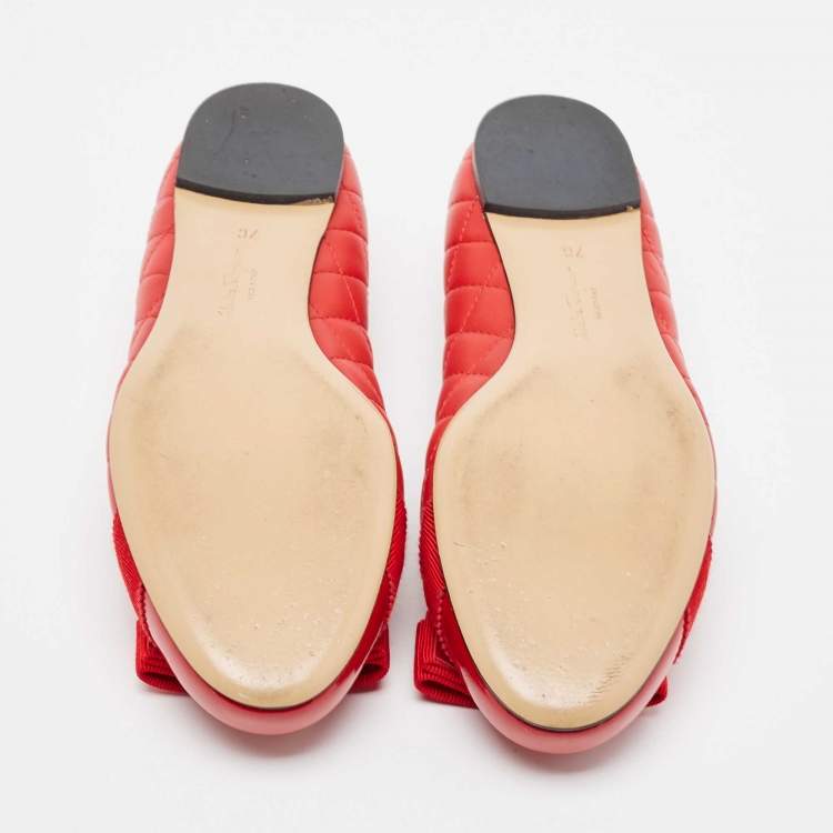 Pre Owned Salvatore Ferragamo Red Patent and Leather Varina Ballet Flats Size 37.5