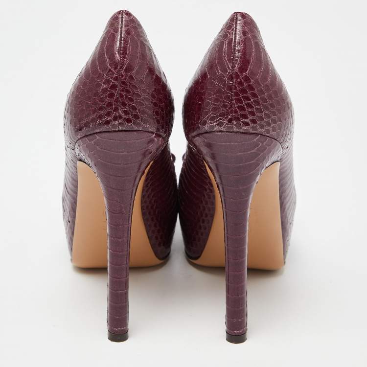Pre Owned Salvatore Ferragamo Purple Watersnake Vara Bow Pumps Size 38.5