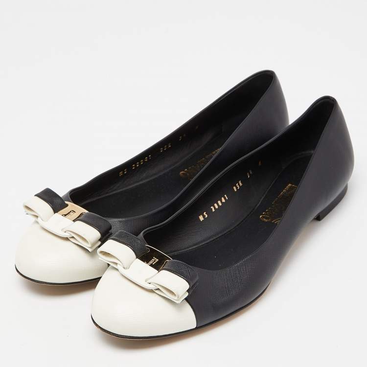 Pre Owned Salvatore Ferragamo Black/White Leather Varina Ballet Flats Size 40