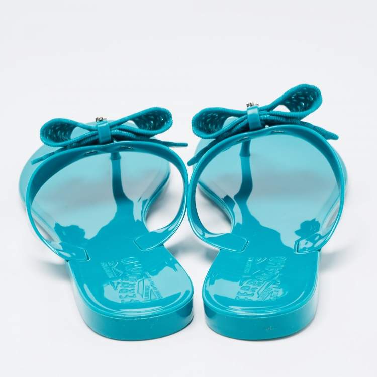Pre Owned Salvatore Ferragamo Green Jelly Pandy Thong Flats Size 39.5