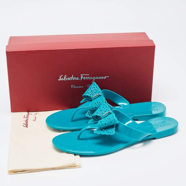 Pre Owned Salvatore Ferragamo Green Jelly Pandy Thong Flats Size 39.5