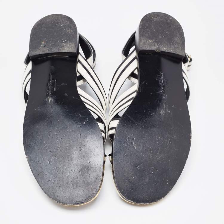 Pre Owned Salvatore Ferragamo Black/White Leather Ankle Strap Sandals Size 40 