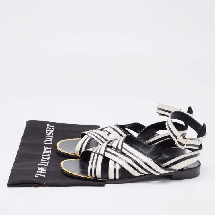 Pre Owned Salvatore Ferragamo Black/White Leather Ankle Strap Sandals Size 40 