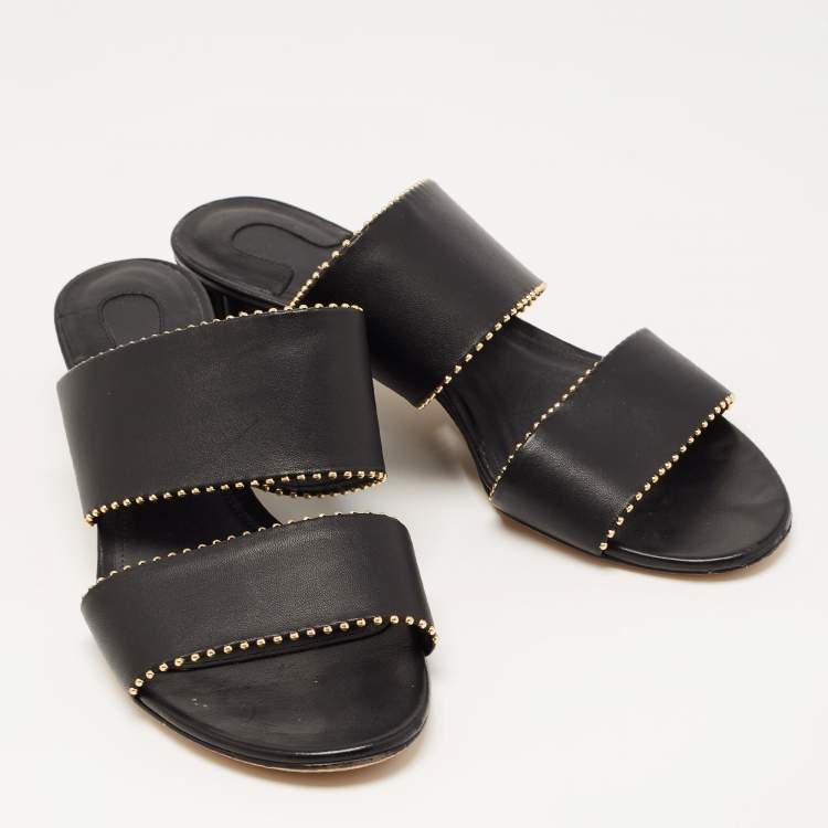 Pre Owned Salvatore Ferragamo Black Leather Studded Slide Sandals Size 40.5 
