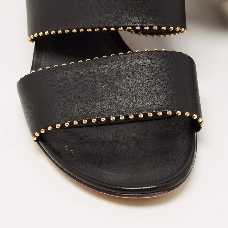 Pre Owned Salvatore Ferragamo Black Leather Studded Slide Sandals Size 40.5 