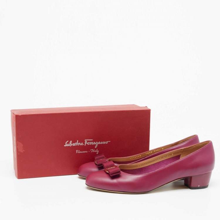 Pre Owned Salvatore Ferragamo Purple Leather Vara Bow Pumps Size 41