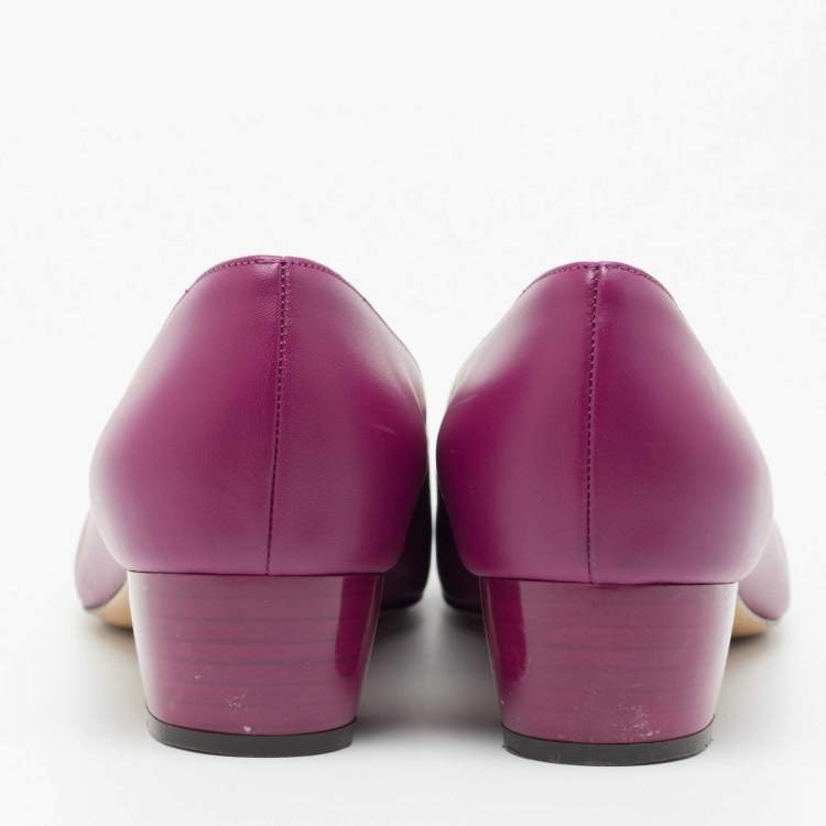 Pre Owned Salvatore Ferragamo Purple Leather Vara Bow Pumps Size 41