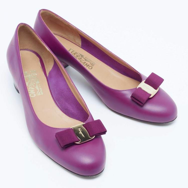 Pre Owned Salvatore Ferragamo Purple Leather Vara Bow Pumps Size 41