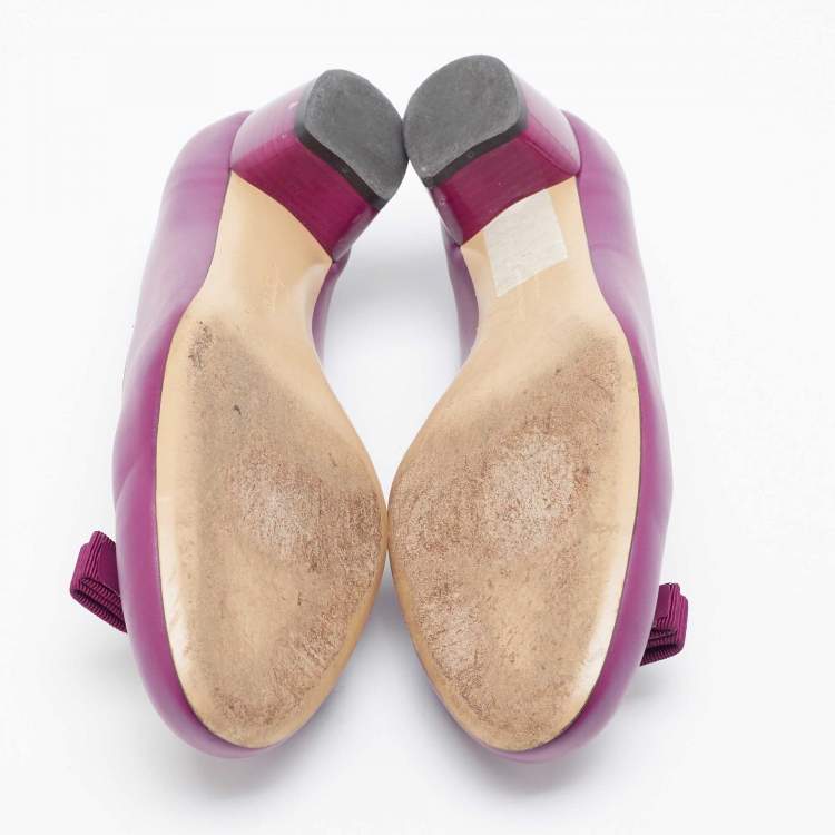 Pre Owned Salvatore Ferragamo Purple Leather Vara Bow Pumps Size 41