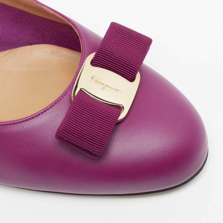 Pre Owned Salvatore Ferragamo Purple Leather Vara Bow Pumps Size 41