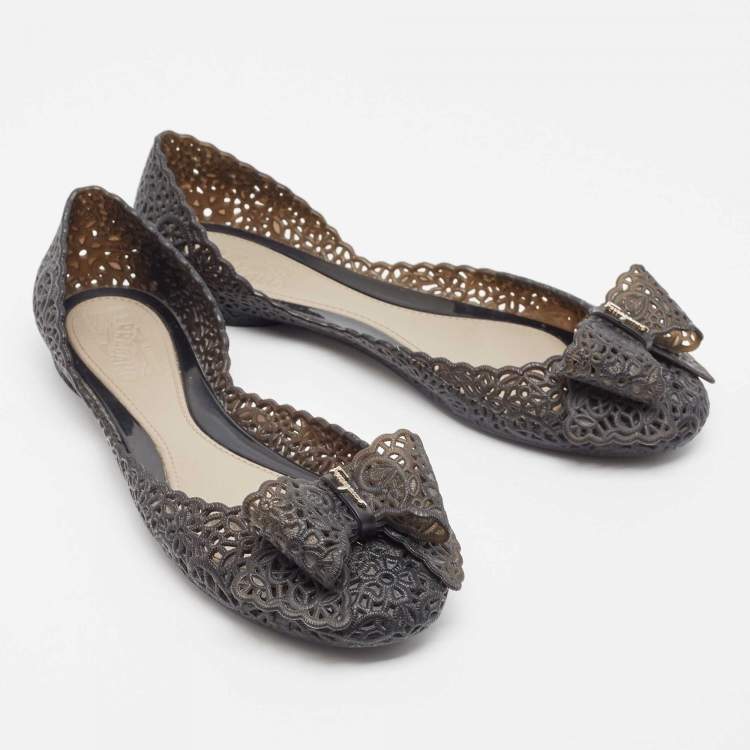 Pre Owned Salvatore Ferragamo Black Jelly Nilly Ballet Flats Size 40.5