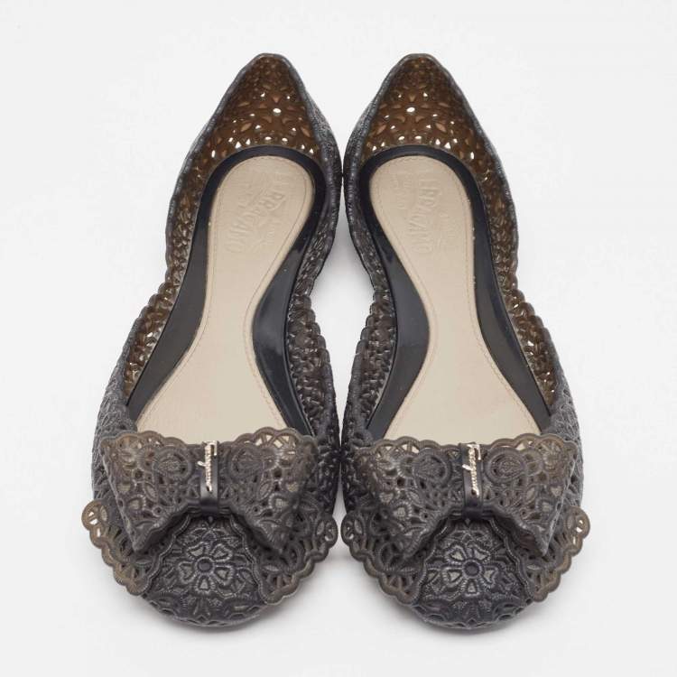 Pre Owned Salvatore Ferragamo Black Jelly Nilly Ballet Flats Size 40.5