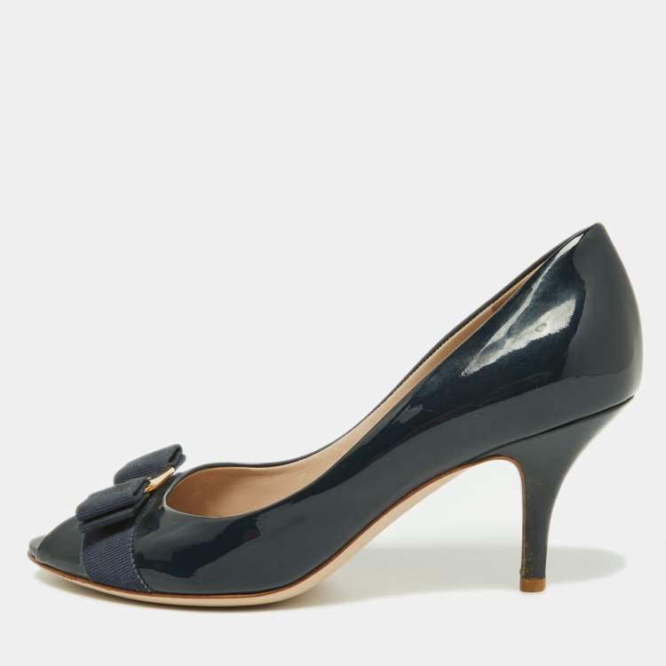 Navy patent peep hot sale toe shoes