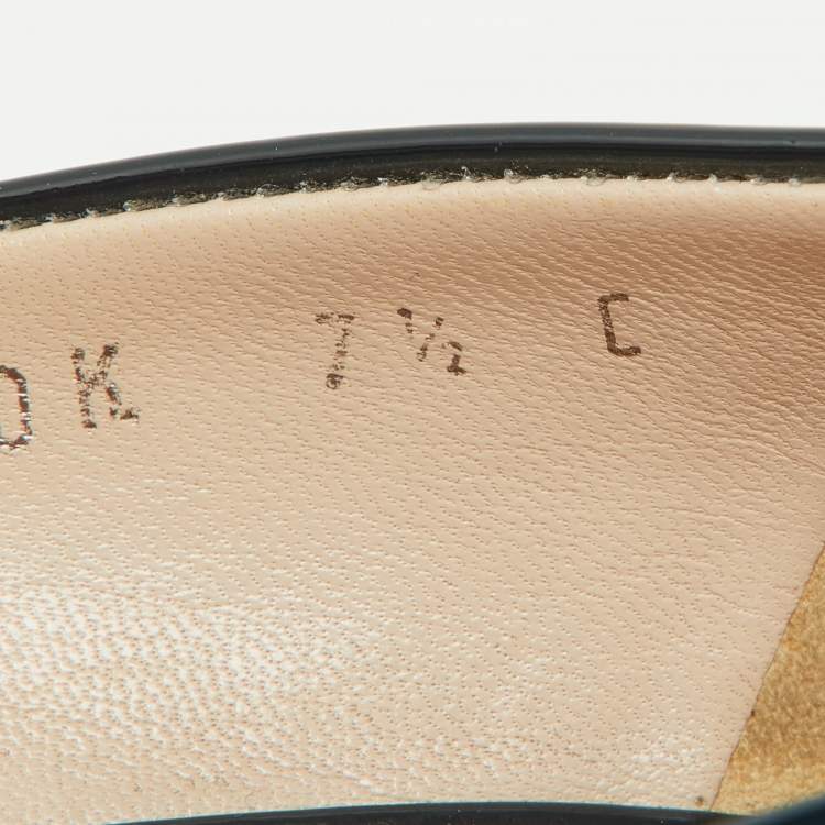 Pre Owned Salvatore Ferragamo Navy Blue Patent Leather Vara Bow Peep Toe Pumps Size 38