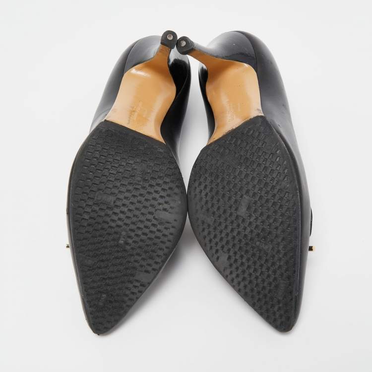 Pre Owned Salvatore Ferragamo Black Leather Pointed Toe Loafer Pumps Size 40