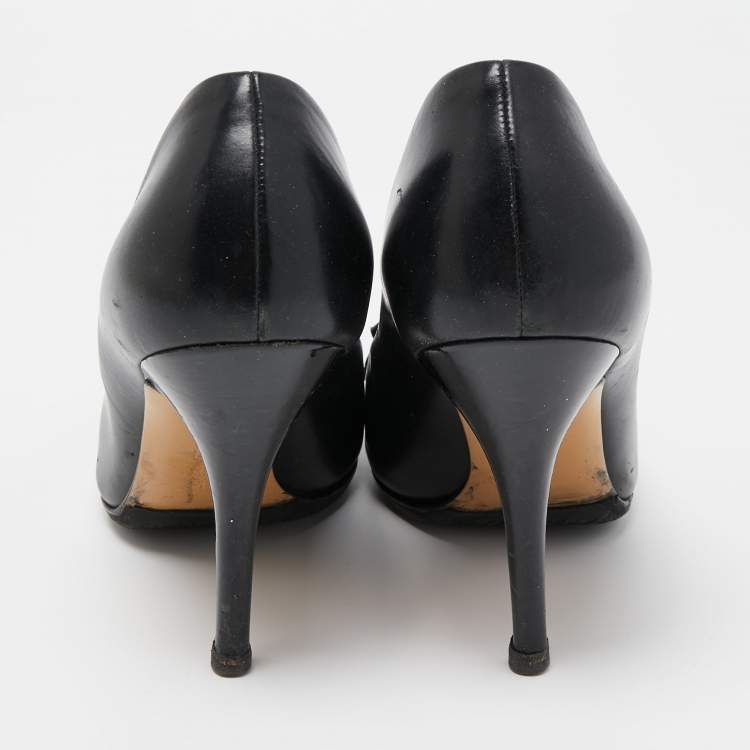 Pre Owned Salvatore Ferragamo Black Leather Pointed Toe Loafer Pumps Size 40