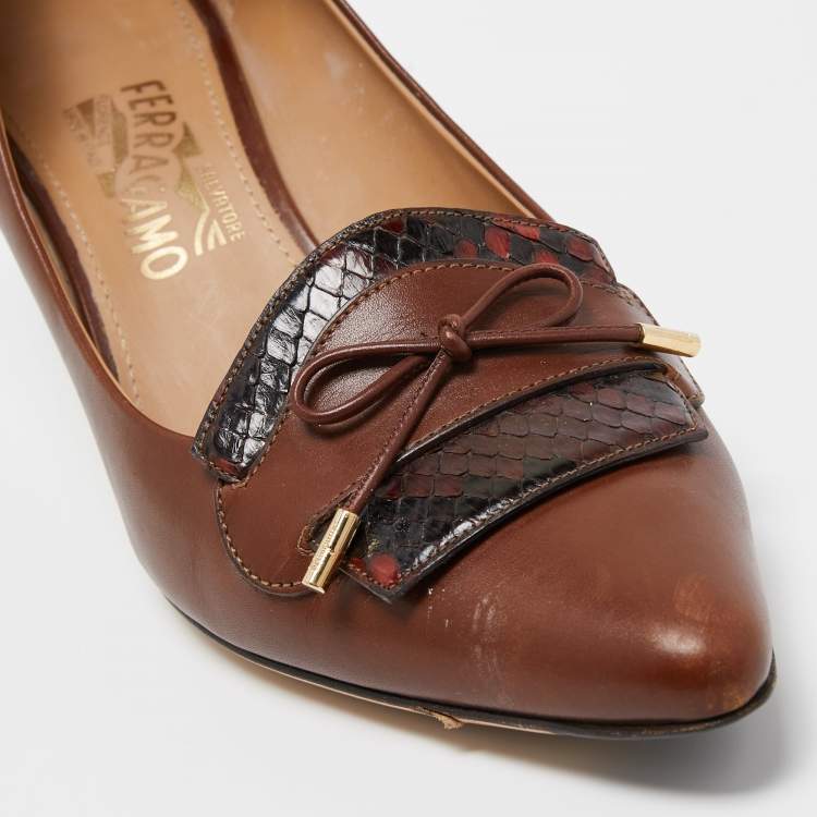 Pre Owned Salvatore Ferragamo Brown Leather Loafers Pumps Size 40 