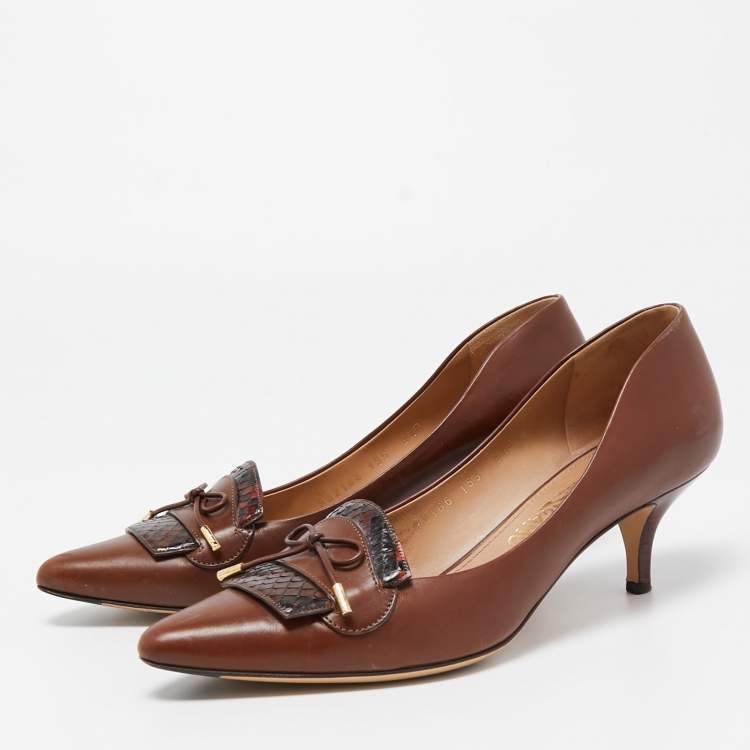 Pre Owned Salvatore Ferragamo Brown Leather Loafers Pumps Size 40 