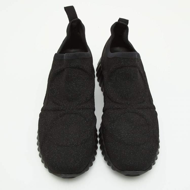 Pre Owned Salvatore Ferragamo Black Stretch Fabric Fanny 2 Slip On Sneakers Size 38.5