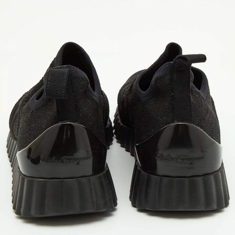 Pre Owned Salvatore Ferragamo Black Stretch Fabric Fanny 2 Slip On Sneakers Size 38.5