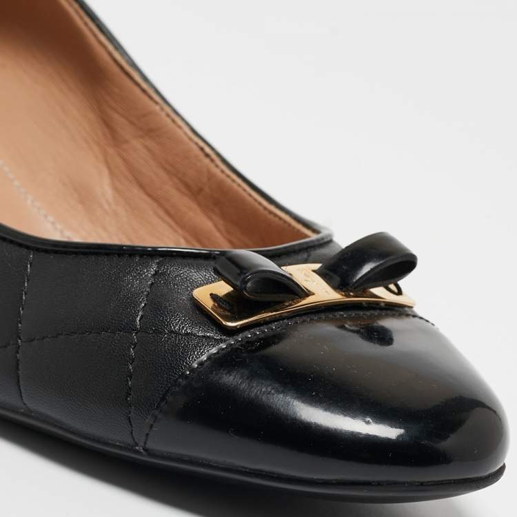 مملوكة مسبقًا Salvatore Ferragamo Black Quilted Leather Bow Pumps Size 39
